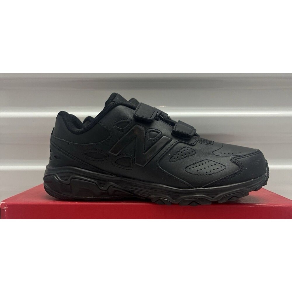 New Balance Little Kids 680 Triple Black Hook In Loop Closure Shoes SZ 10.5 M